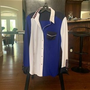 Women’s Nygard bright blue white and black blouse